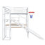 Lit mezzanine double en métal, blanc, avec bureau, garde-robe, cerceau, glissade et escalier - Lit Charisma blanc ouvert et élégant-1007134128
