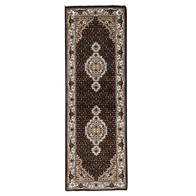 Tapis noir / crème de haute qualité noué à la main