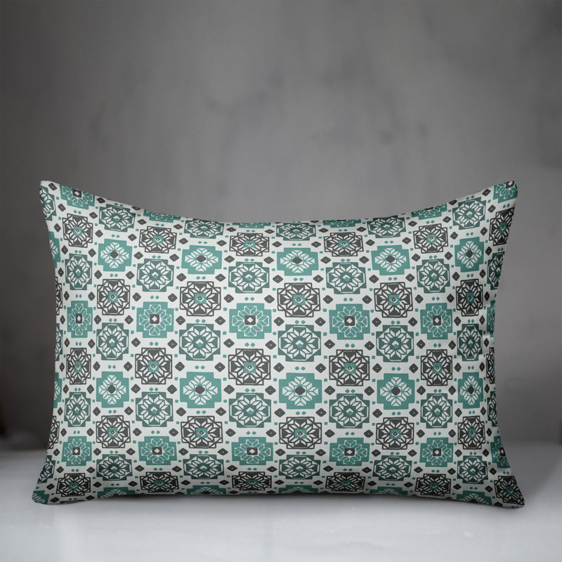 Square Flowers Geometric Reversible Throw Pillow, Blue/Green/Gray