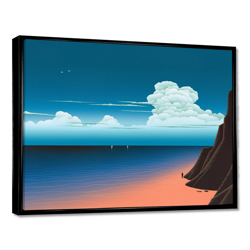 Bleu profond océan Horizon montagne nuages - plage et océan, art mural, H 24 po x l 32 po x P 1 po