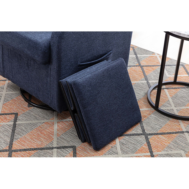 Méridienne pivotante avec repose-pieds 25,6 po Bogosta, Lin et coton bleu foncé