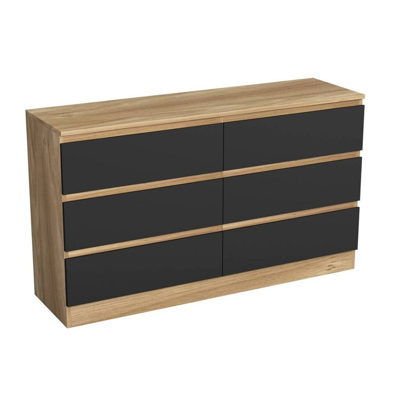 Sreyan Solid Wood 6 - Drawer Rectangle Accent Chest, Oak/Black