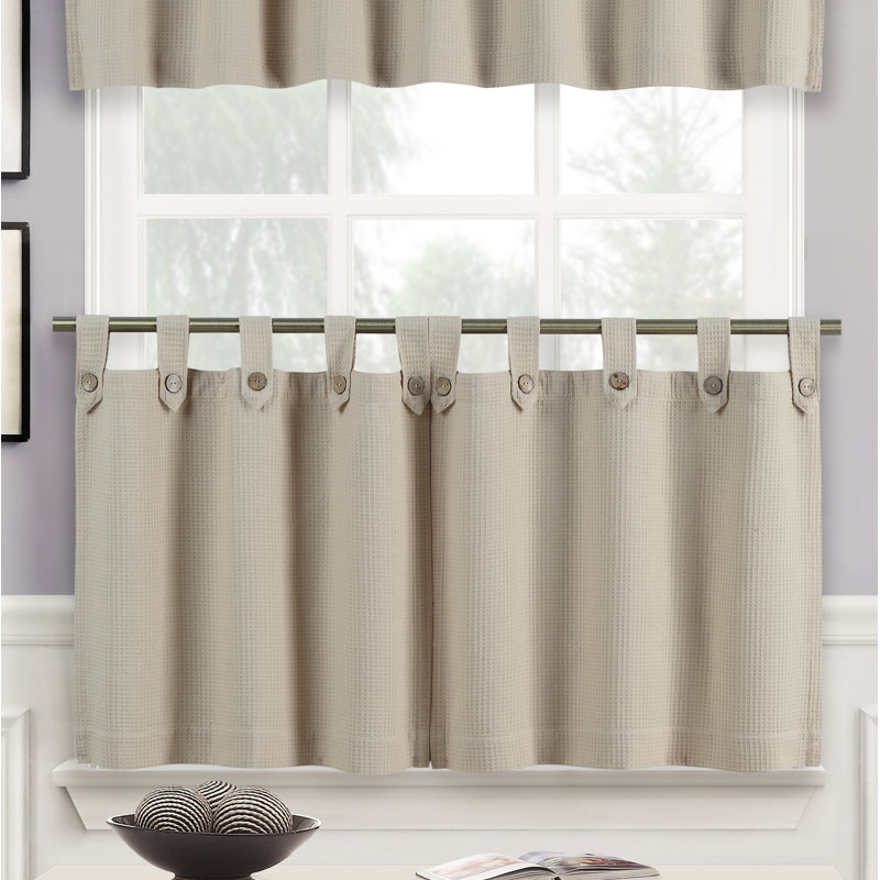 Runyon Cotton Blend Tailored Kitchen Curtain, Beige