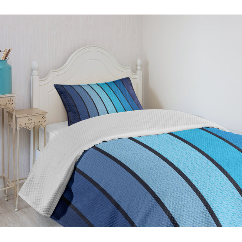 Twin Blue Quilted Bedspread Set with Pillow Sham