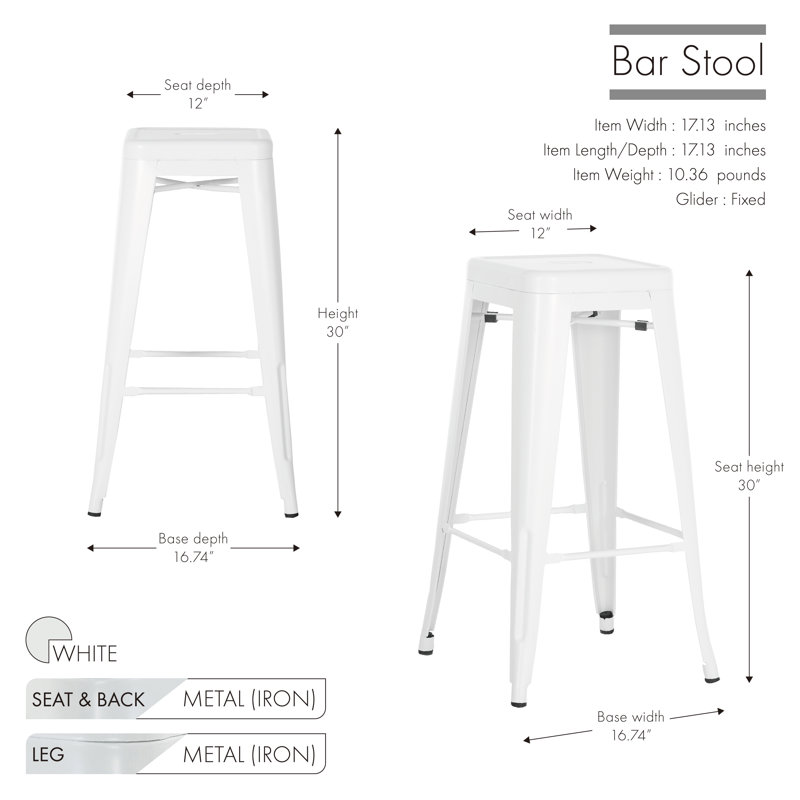 Wright Stackable Metal 30" Patio Bar Stool, White
