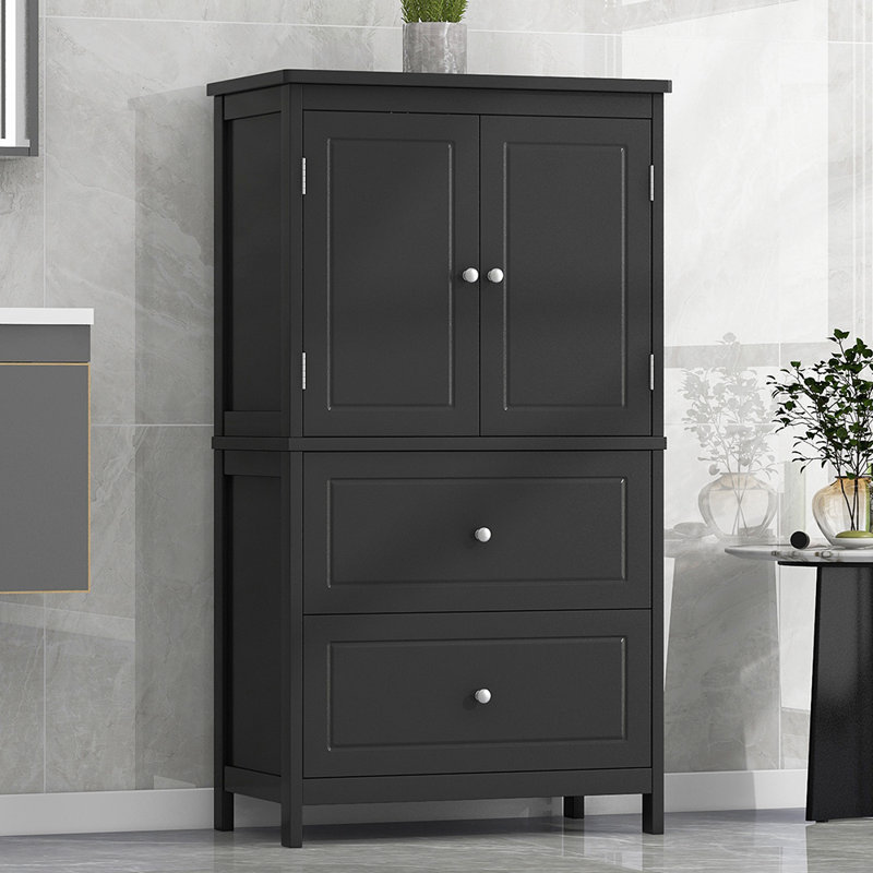 Bathroom Storage Cabinet with Two Doors and Drawers, Black