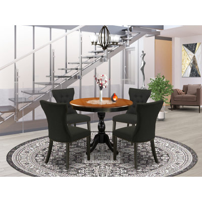 Ensemble de table à manger 5 pièces composé d'une table de salle à manger moderne et de 4 chaises de salle à manger rembourrées en tissu noir avec dossier capitonné - Finition noire