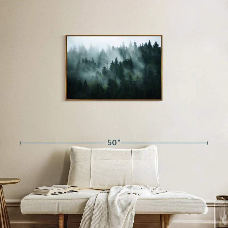 Forêt de sapins brumeux, Cadre flottant doré, 46 po x 31 po