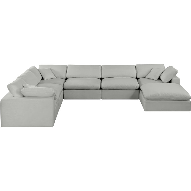 Hunie Upholstered U-Shaped Sectional Reversible, Grey Linen Textured Fabric