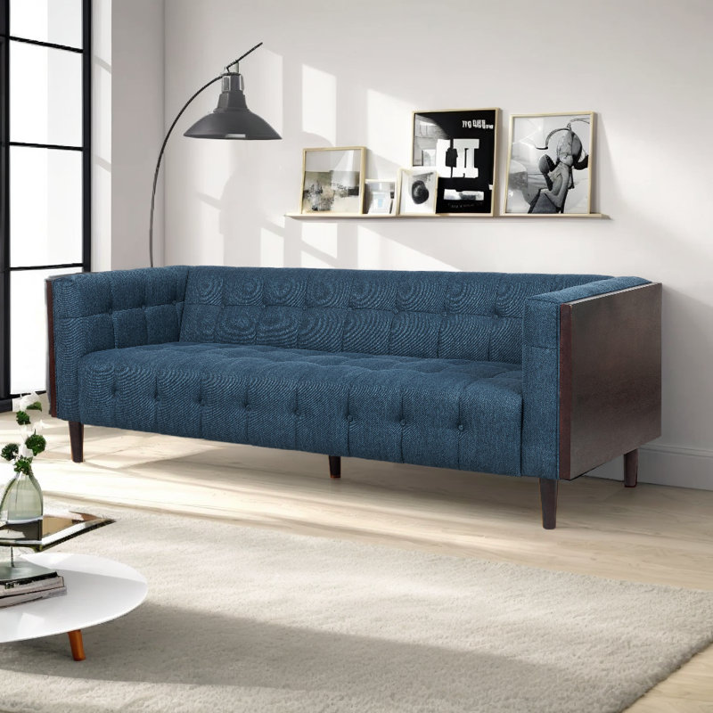 Davidjoe 89.75" Square Arm Sofa, Accent Sofa, Navy Blue Fabric