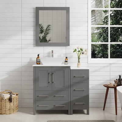 Ensemble de meuble-lavabo sur pied 36 po avec plateau en marbre et miroir assortis Ravenna