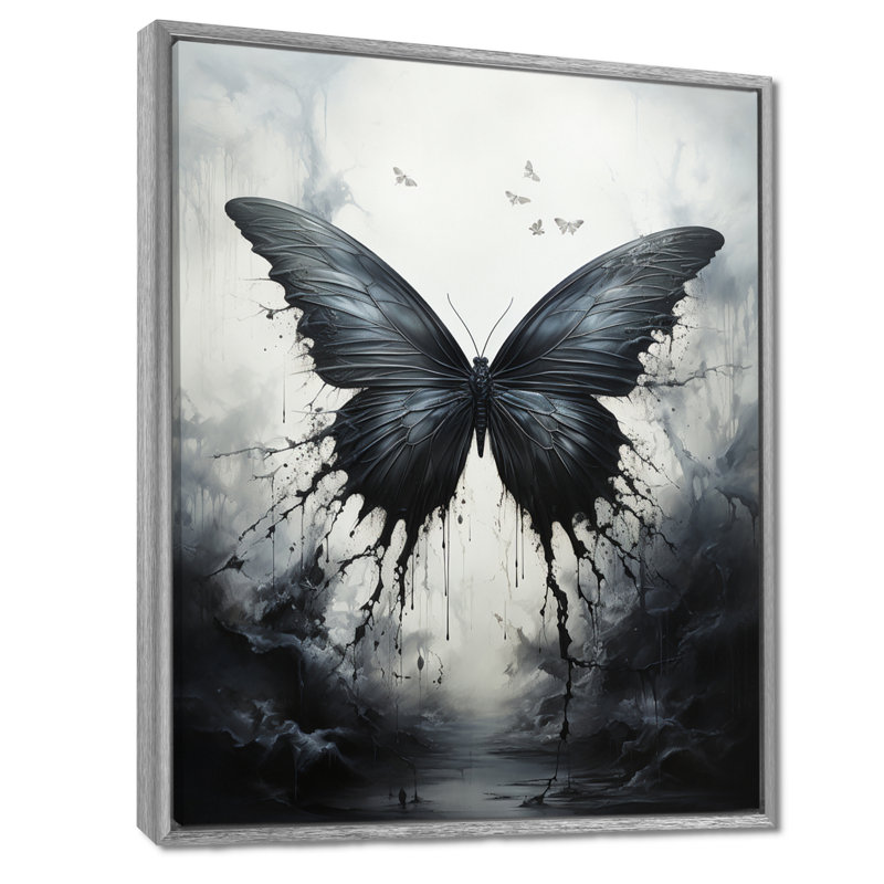 Papillon - Métamorphose monochrome - Décoration murale papillon, H 32 po x l 24 po x P 1 po, Encadrement argenté