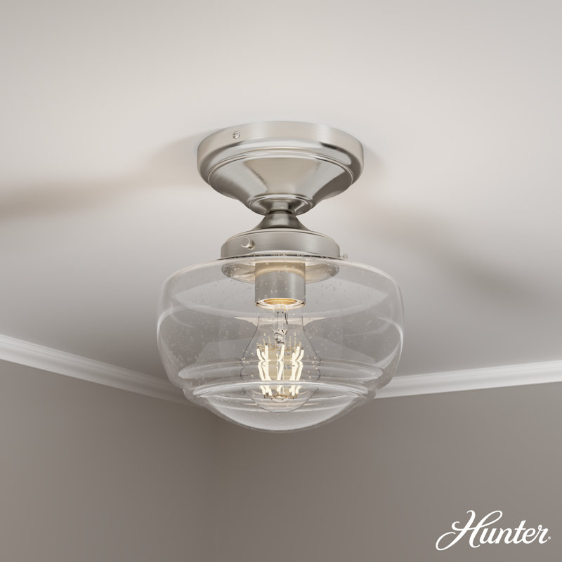 Hunter Saddle Creek 1 Light Mini Flush Mount Ceiling Light Fixture, Brushed Nickel, Clear Seeded