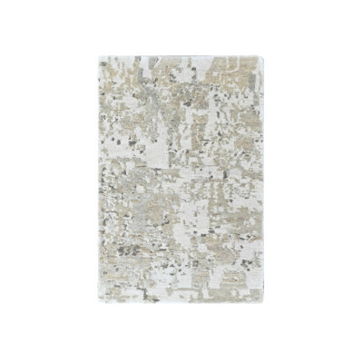 2 pi x 2 pi 10 po brun chameau avec vert, laine et soie, motif abstrait moderne, 100 KPSI, tissage népalais, noué à la main, échantillon, tapis, tapis oriental
