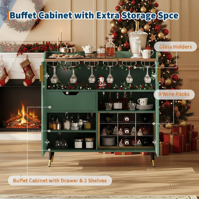 Cabinet/Enclosed Storage Wine Bottle Rack, Green