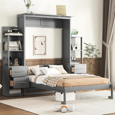 Lit double gris avec rangement et style de tiroir - Économie d'espace pour les petits appartements