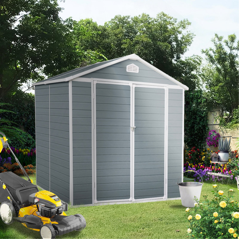 Polypropylene Plastic Storage Shed, Gray, 77.17" H x 95.67" W x 83.46" D