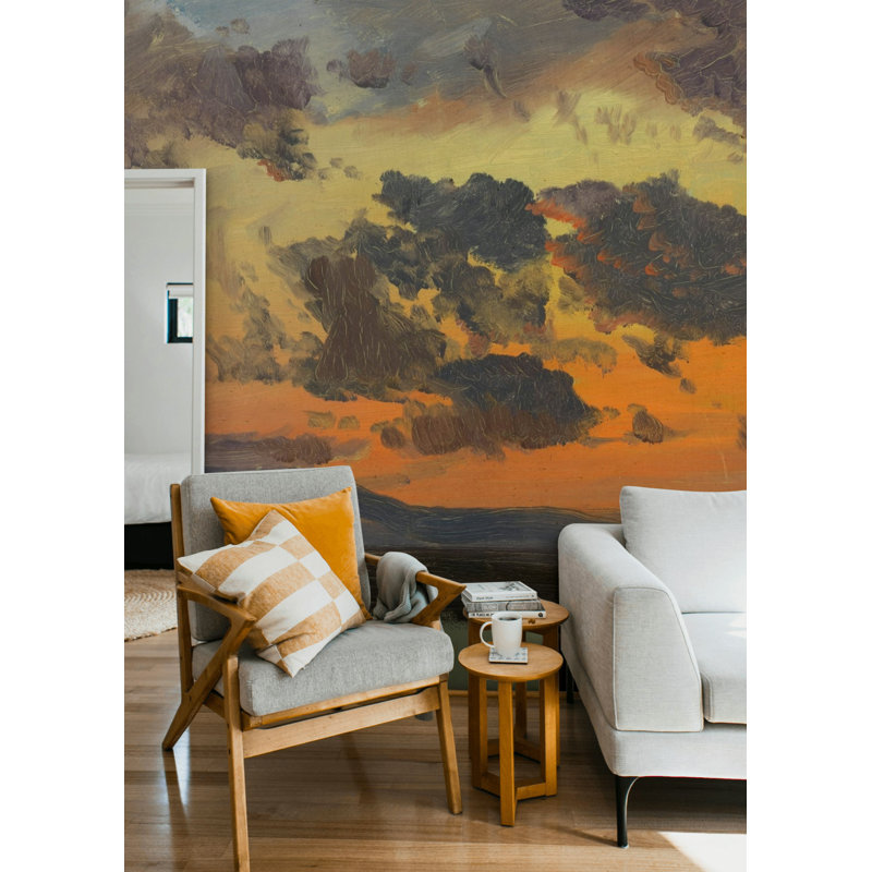 Papier peint coucher de soleil coucher de soleil orange Moody, L 140 po x L 108 po