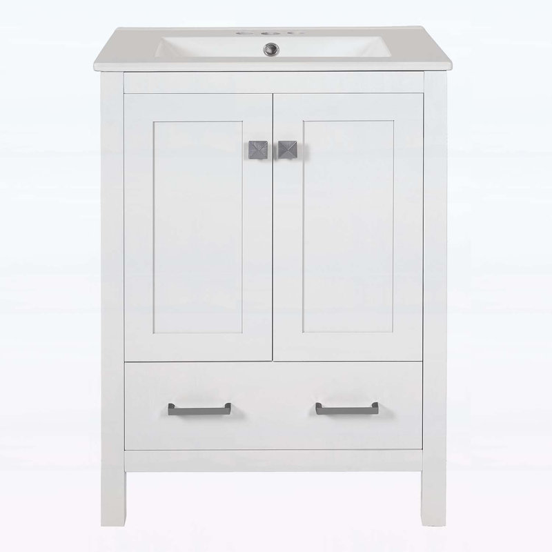 Meuble-lavabo de 24 po avec armoire de rangement et fermeture en douceur pour les espaces compacts, Blanc