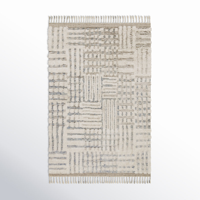 Benjamin Geometric Hand Knotted Ivory/Sky Area Rug, Rectangle 2' x 3'