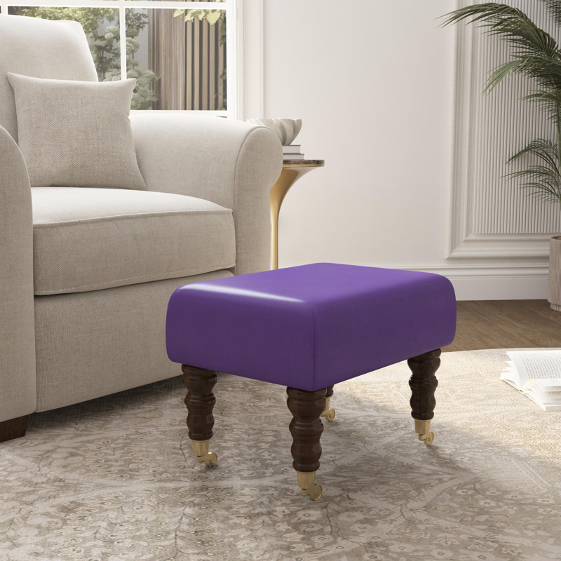 Acierno Natural Wood Caster Leg - Faux Leather, Blackcurrant Purple, Brown