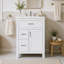 Meuble-lavabo de 24 po avec lavabo en céramique, structure en bois massif avec armoire en bois aggloméré, armoire de rangement de salle de bain avec 1 porte, tiroir rabattable et 2 tiroirs, charnières à fermeture en douceur, tablette réglable, poignées argentées