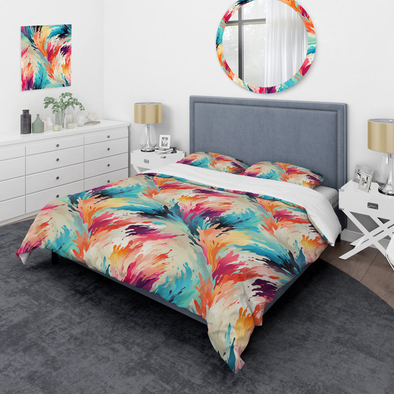 Ensemble de housse de couette Ikat Artistry Mosaic Radiance II, Housse de couette pour très grand lit et 2 très