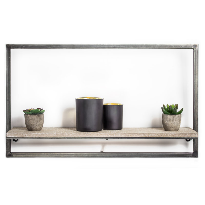 Metal and Wood 24"x14" Rustic Farmhouse Decorative Wall Shelf Display Storage Rack