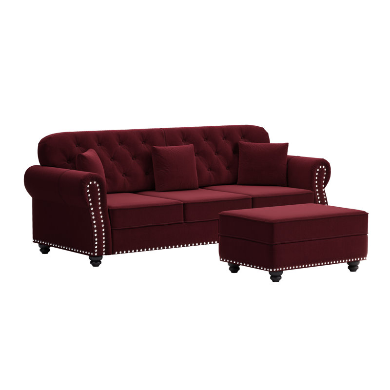 Canapé Chesterfield 82,6 po Mid-Century, Rouge