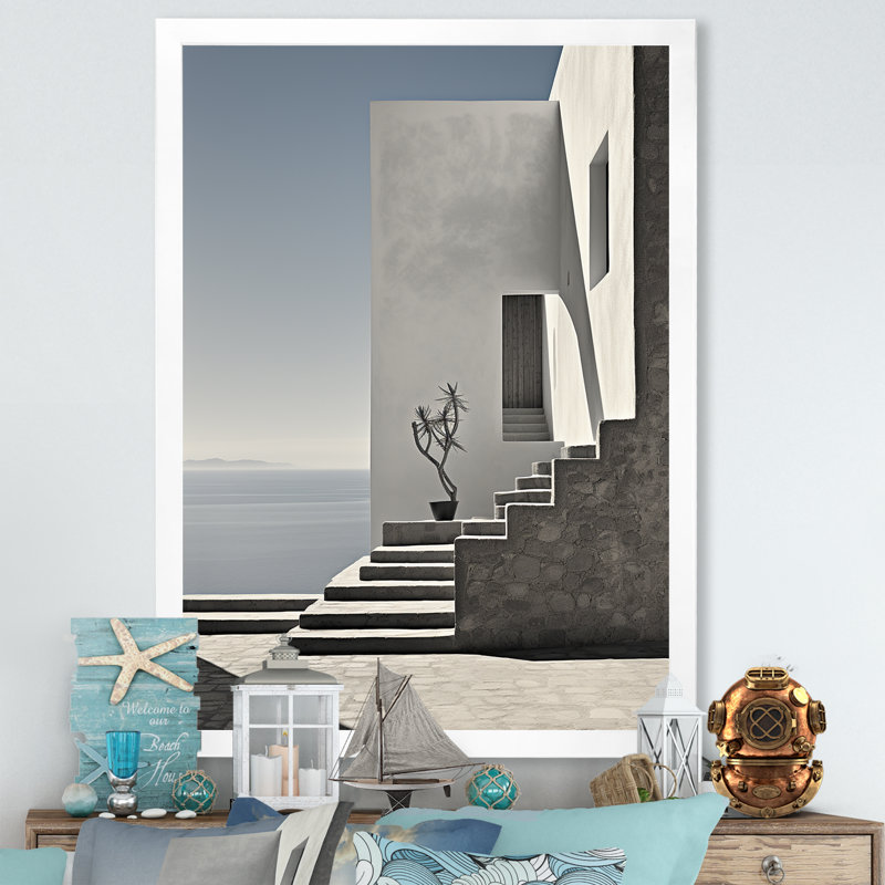 «Beach House Wall Horizon I», reproduction sur toile, Cadre simple blanc, H 32 po x l 16 po x P 1 po