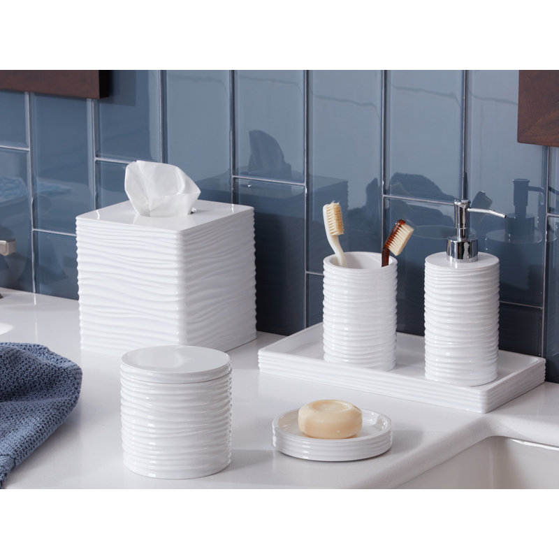 White Ceramic Rippled Tissue Box Cover