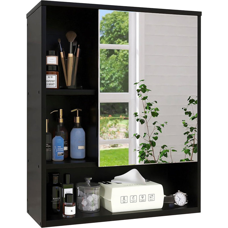 Armoire de salle de bain murale à miroir, économiseur d'espace en bambou
