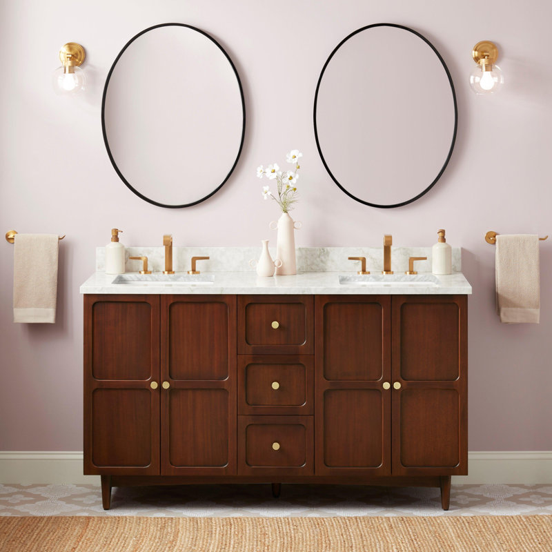 72" Delavan Vanity With Rectangular Undermount Sinks, 8" Widespread, Arctic White Quartz, 60"