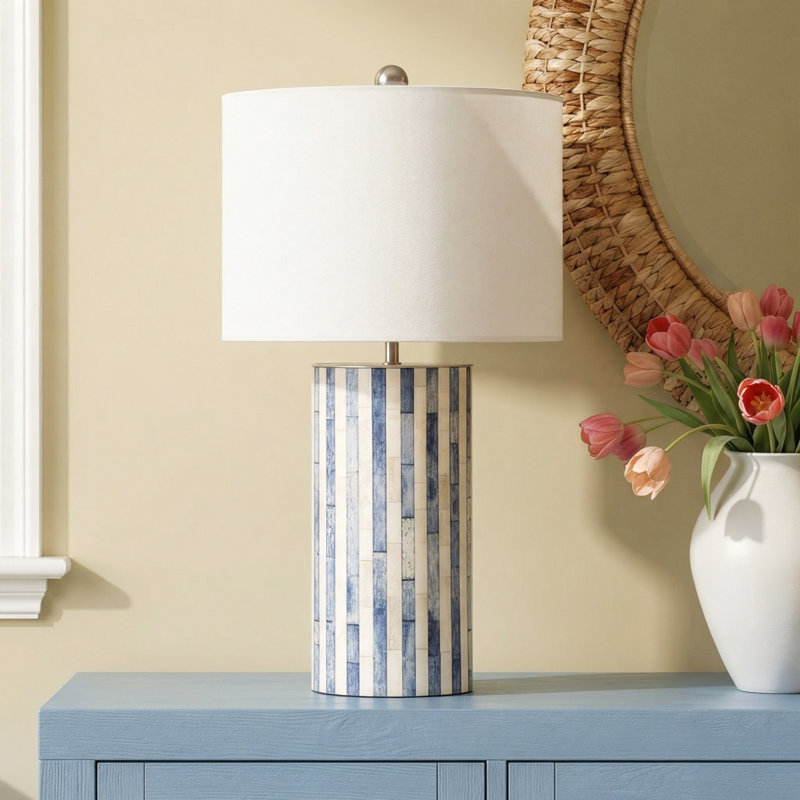 Patterson Bone Inlay Table Lamp, Blue/White