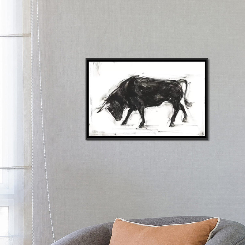 « toro i », reproduction sur toile tendue, H 18 po x l 26 po x P 1,5 po, Toile avec cadre noir, Pas de tapis