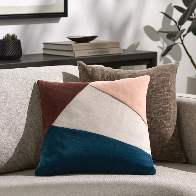Kat Geometric Square Throw Cushion, 18" x 18", Teal/Pale Pink, Polyester/Polyfill