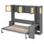 Lit escamotable double avec bureau et armoires en rotin, lit mural peu encombrant pour bureau à domicile, gris antique