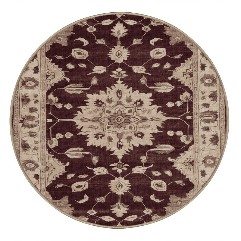 Machine Washable Overdyed Beige Area Rug, Round 3'