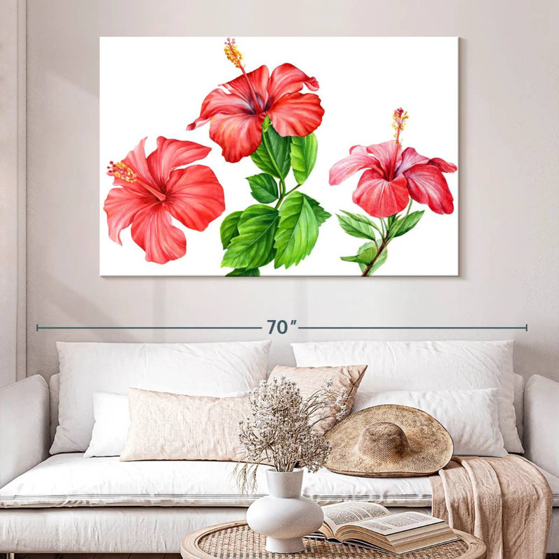 Harnek, fleurs d'hibiscus, aquarelle, H 34 po x l 51 po