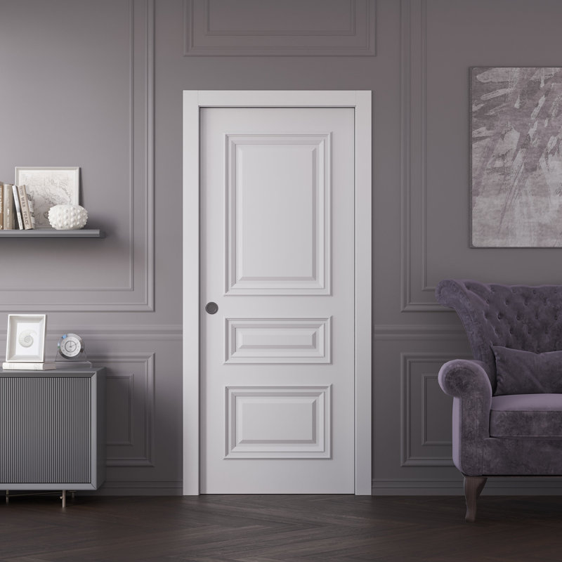 Porte coulissante à poche | Émail blanc IM33 1833 | Ensemble de quincaillerie de rail | Portes intérieures de chambre à coucher en bois massif