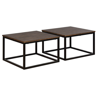 Kersh Arcadia Acacia Wood Coffee Table Set of 2, Antiqued Mocha, Rectangle Industrial Style Nesting Tables with Metal Sled Legs, Easy Assembly, Ideal by Laurel Foundry Modern Farmhouse