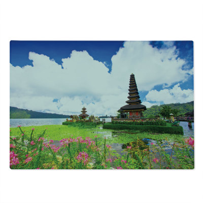 Ambesonne Exotic Cutting Board Large Size Bali Tropic Flowers Sea Green Pink Blue