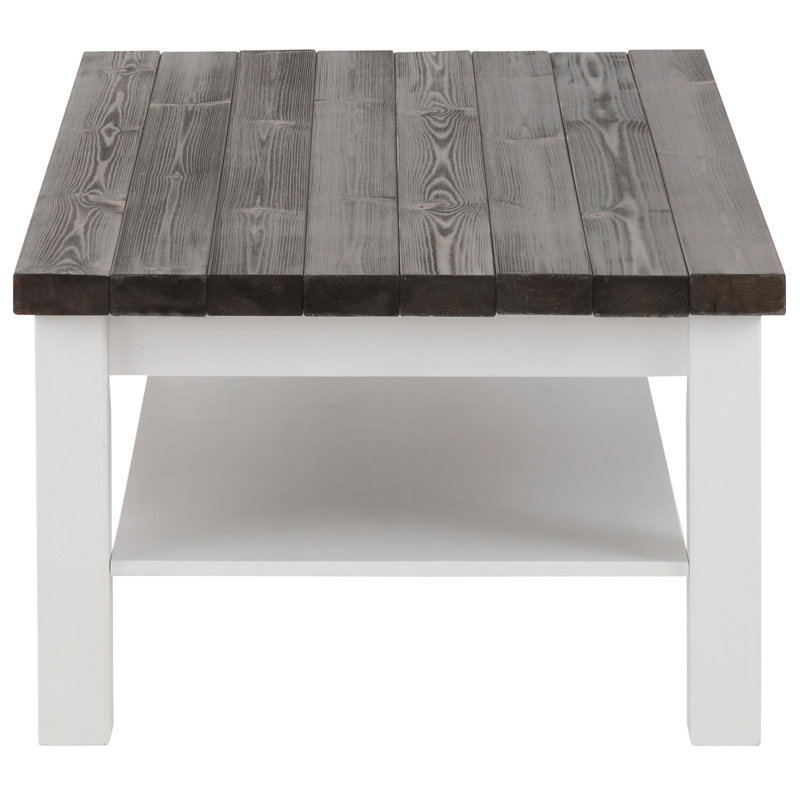 Solid Wood Four Leg Coffee Table, 45cm H x 74cm W x 74.4cm D, Grey , White