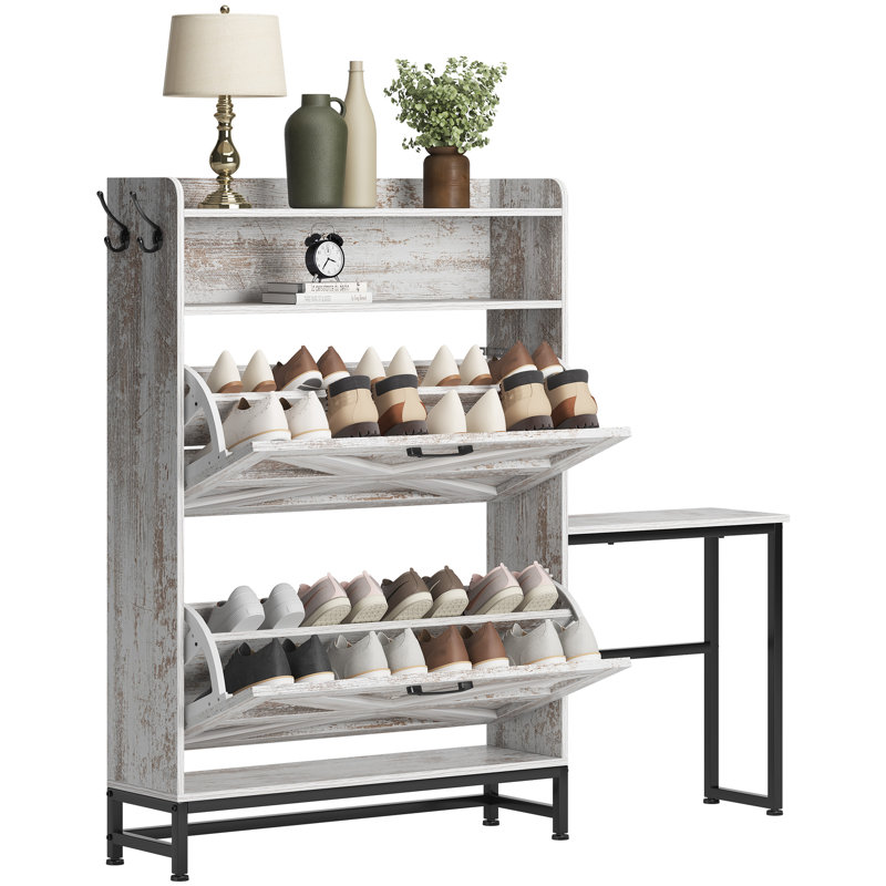Rangement à chaussures rabattable avec tablettes ouvertes