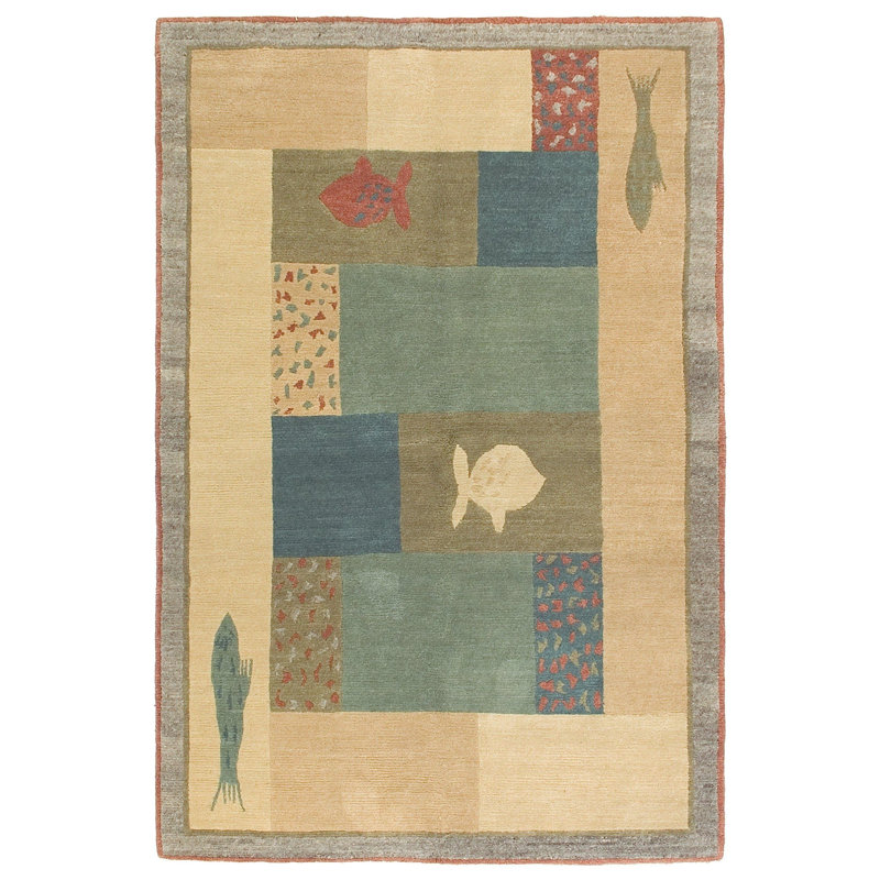 Lagoon Wool Geometric Area Rug in Blue/Gold, Rectangle 11' x 17'