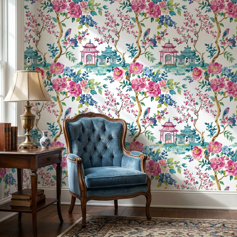 Papier peint floral chinois