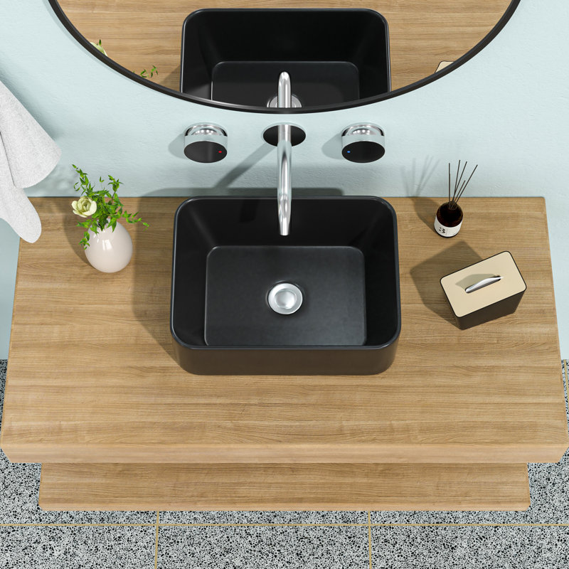 Lavabo de salle de bain vasque rectangulaire en céramique noire 16 po x 12 po