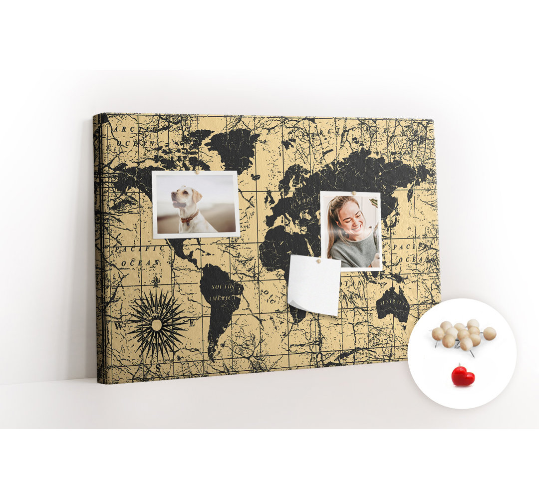 Wall Mounted bulletin board print wall art kitchen notice board home office corkboard Vintage old map