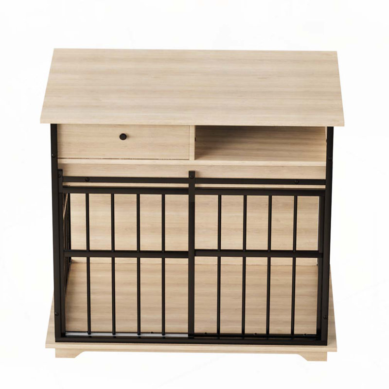 Mobilier pour grande cage avec plateau pour chiens de taille moyenne, chenil en bois, Naturel