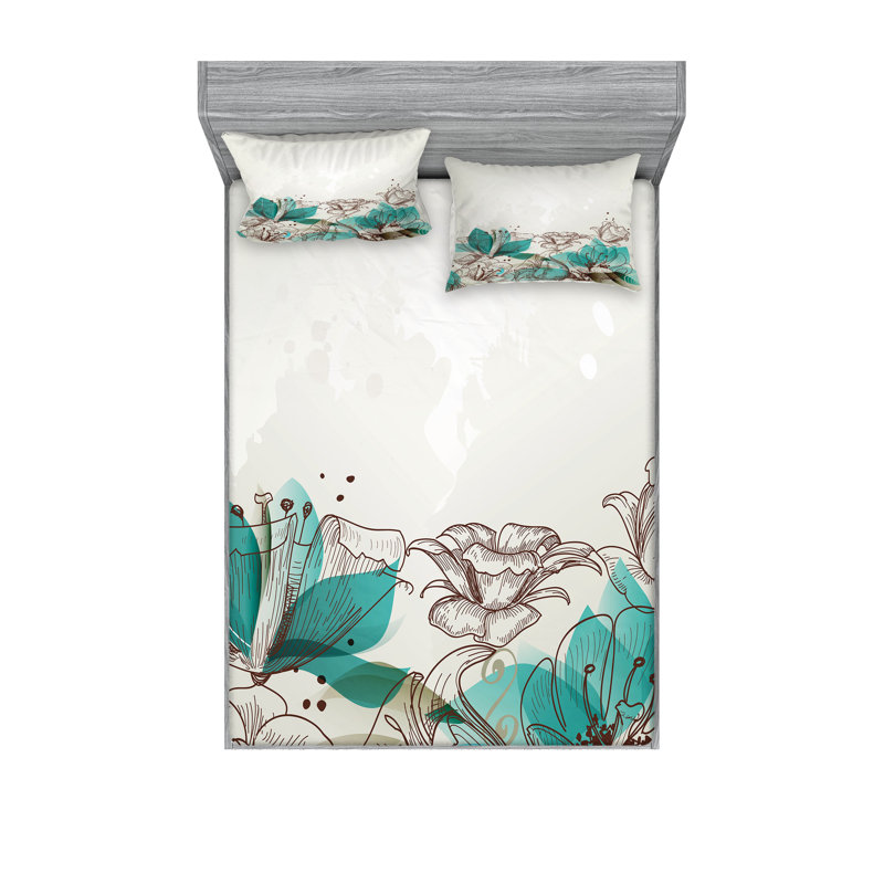 Drap-housse et coussin décoratif Ambesonne Turquoise, bleu sarcelle beige, Ensemble de draps pour très grand lit + 4 taies d